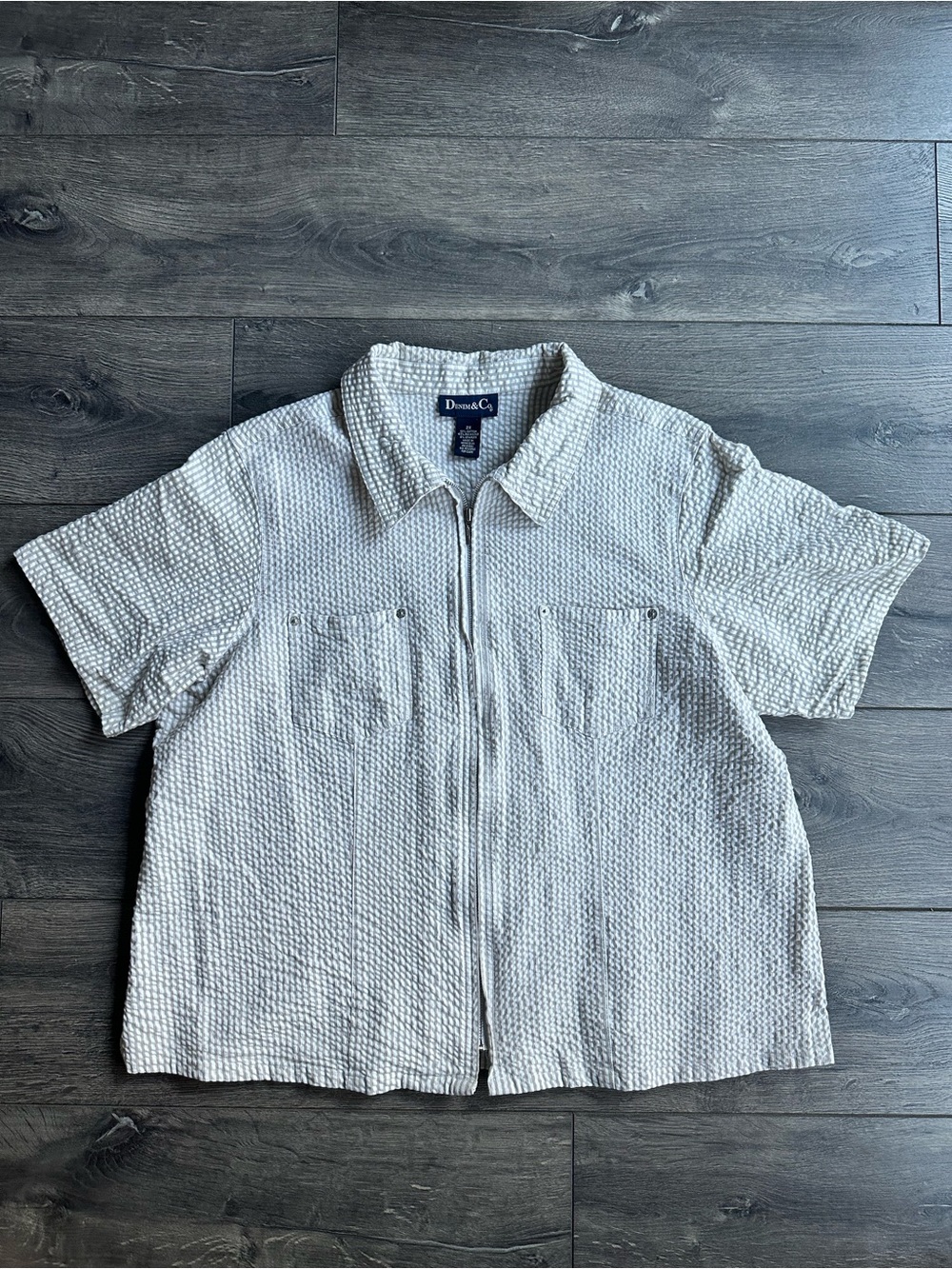 Denim&Co Cream Short-Sleeve Textured Zip-Front Jacket